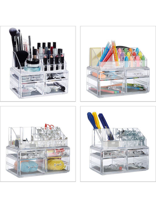 Relaxdays Kosmetikorganisator mit 4 Schubladen Transparent 23,5x19x14cm