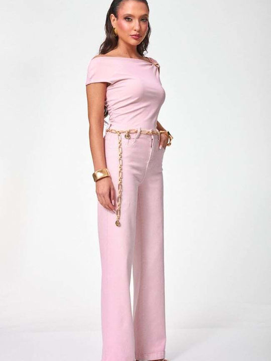 Women's Jean Pants in Wide Leg Style Pink