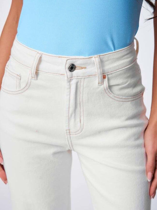 High Rise Women's Jean Pants in Mom Fit Ecru