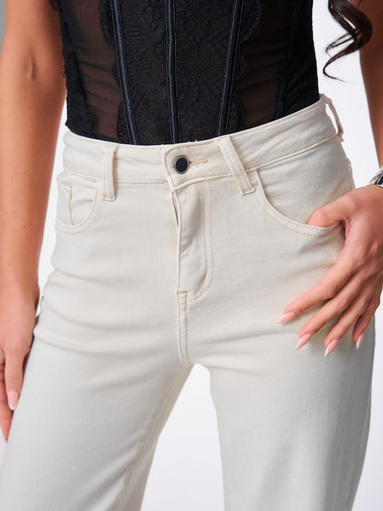 Women's Jean Pants in Wide Leg Style Beige