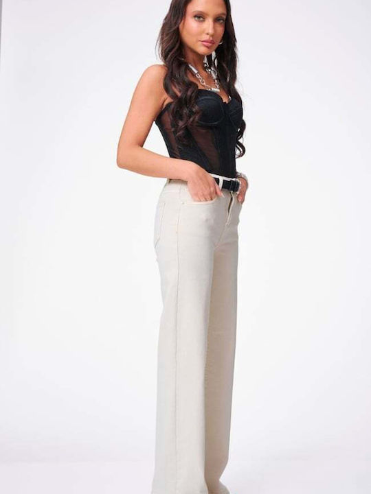 Women's Jean Pants in Wide Leg Style Beige