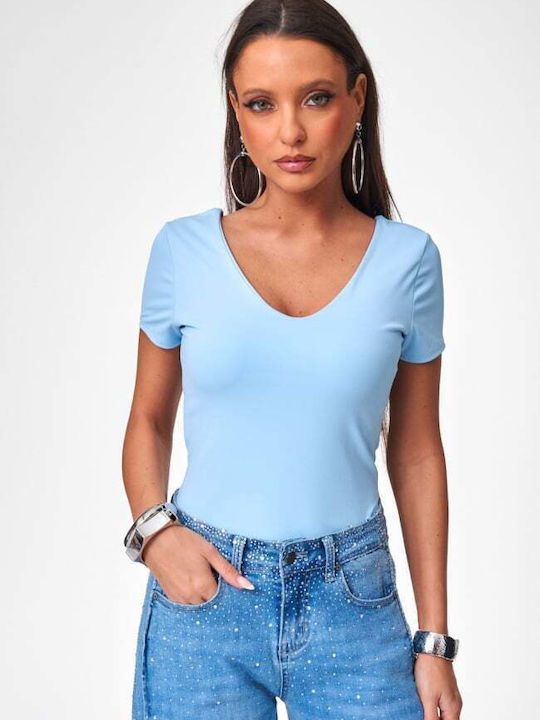 Decoro Damen-Bodysuit Mit Tiefem Ausschnitt Hellblau
