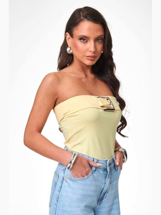 Κορμάκι Strapless Αγκράφα Κιτρινο