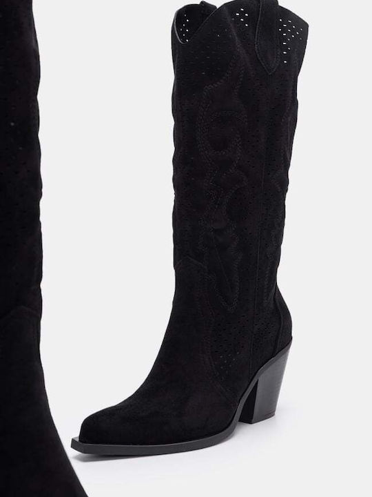 Wildleder Damenstiefel Cowboy Schwarz