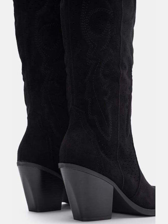 Wildleder Damenstiefel Cowboy Schwarz