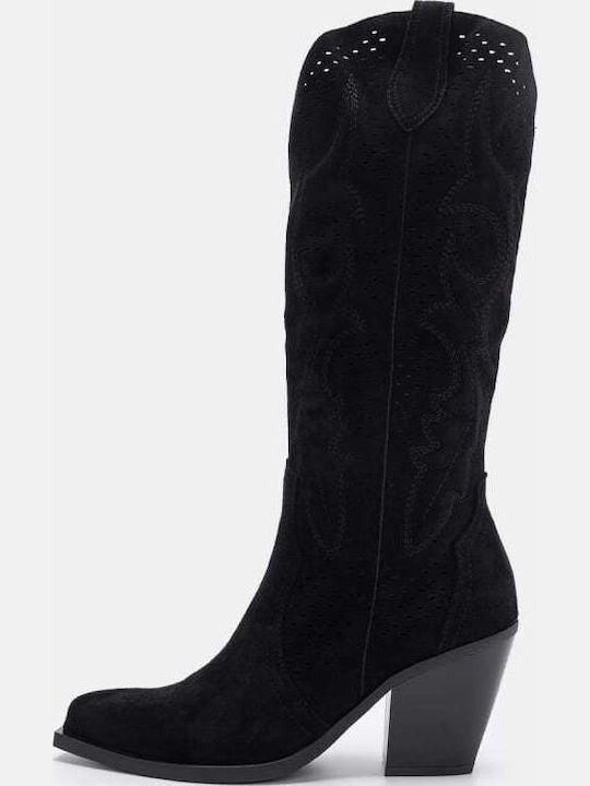 Wildleder Damenstiefel Cowboy Schwarz