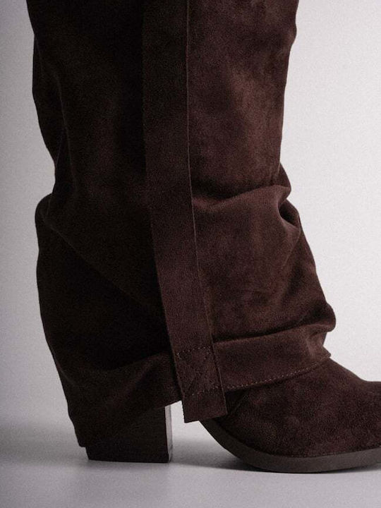 Suede Γυναικείες Μπότες Cowboy Καφέ