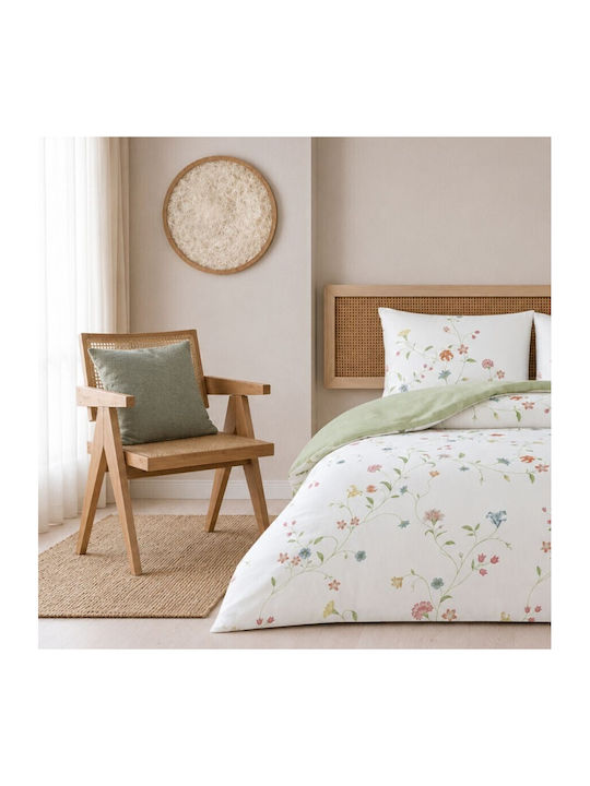 Tac Set Huse Pentru Pilote 200x220cm Duble Cu 2 Fețe De Pernă Și 1 Cearceaf Model Floral Cu Crini Și Garofițe