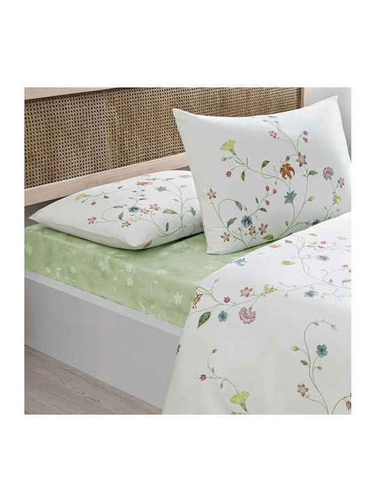 Tac Set Huse Pentru Pilote 200x220cm Duble Cu 2 Fețe De Pernă Și 1 Cearceaf Model Floral Cu Crini Și Garofițe