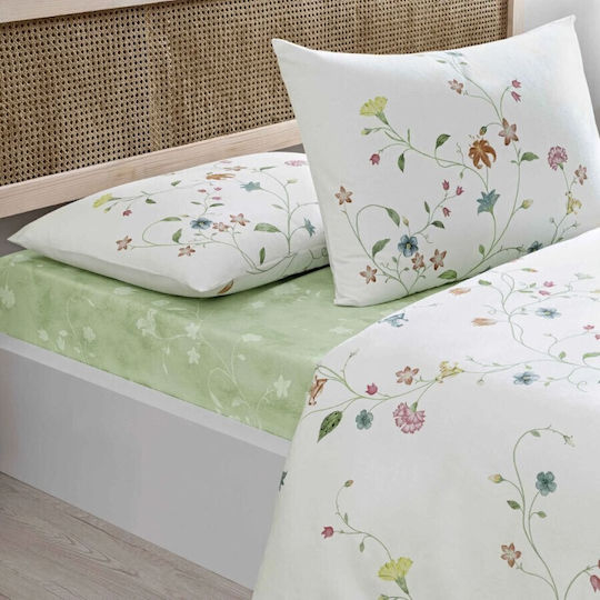 Tac Σετ Παπλωματοθήκη 200x220cm Διπλή με 2 Μαξιλαροθήκες & 1 Σεντόνι Floral Pattern With Lilies And Carnations