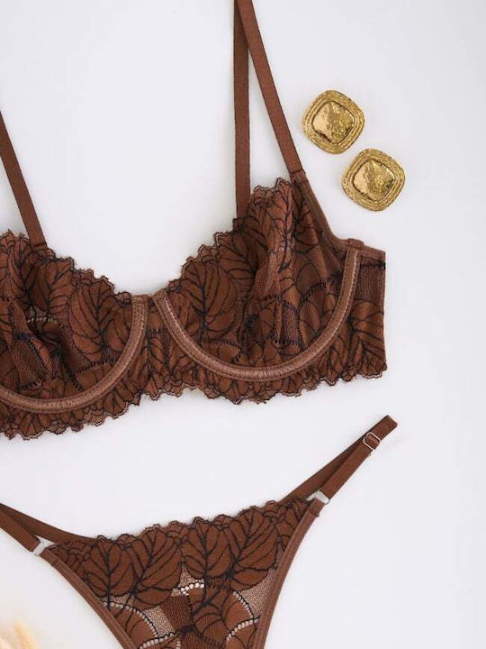 Decoro Women's Underwear Sets with Brown Slip