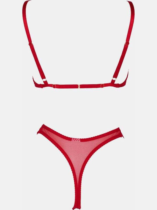 Decoro Lace Women's Underwear Set with Red Slip