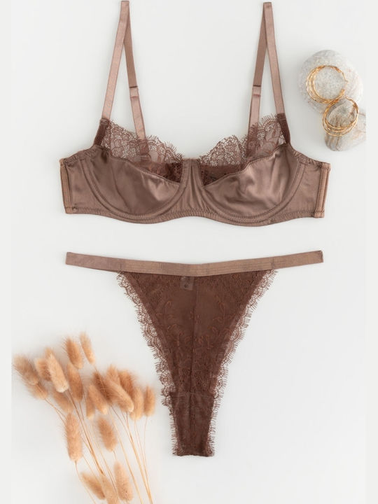 Decoro Women's Underwear Sets with Brown Slip