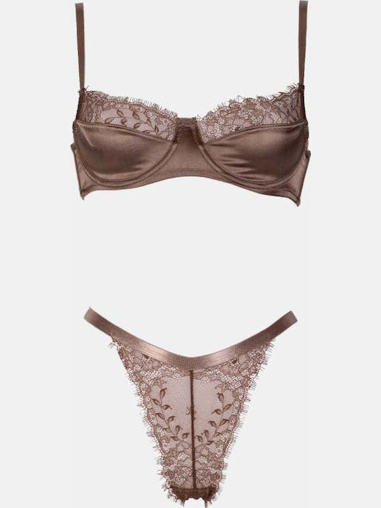 Decoro Women's Underwear Sets with Brown Slip