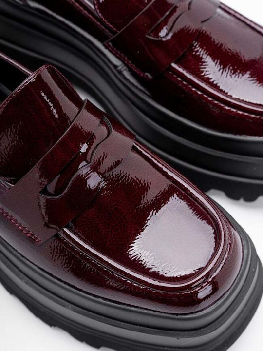 Patent Leather Women's Moccasins in Burgundy Color