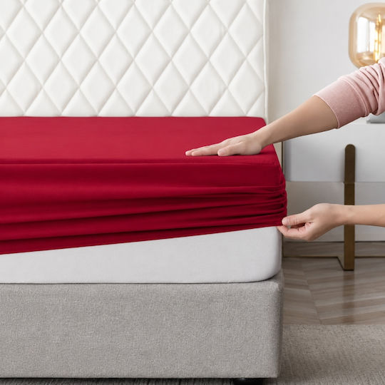 My Home Luxury Bed Sheet Set with 2 King Size Pillowcases with Rubber Hugger 180x200+30cm Burgundy (3 Pieces)