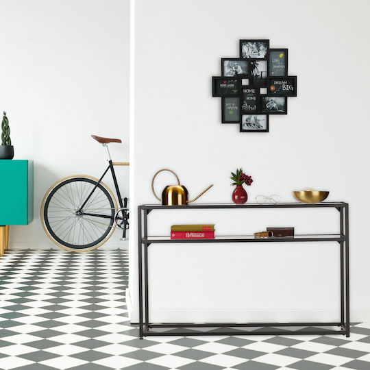 Metal Console Table with Glass Top Black/Transparent L110xW30xH70cm