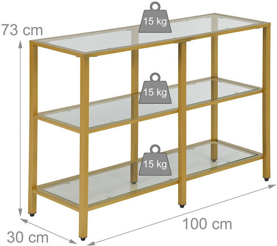 Metal Console Table with Glass Top Gold/Transparent L100xW30xH73cm