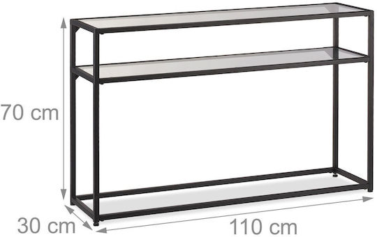 Metal Console Table with Glass Top Black/Transparent L110xW30xH70cm