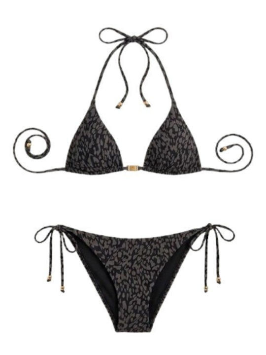 Set Bikini Animal Print Leopard Închis S126205-Negru