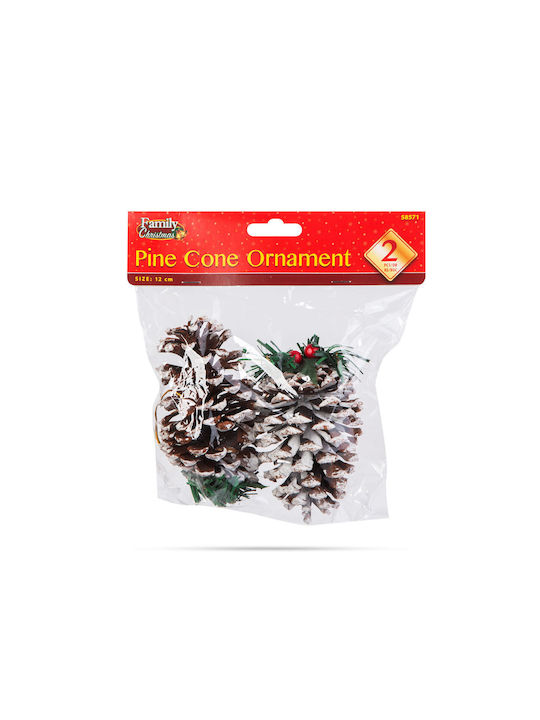 Ornament De Crăciun Con Natural 12 Cm Set 2 Bucăți Ramură De Brad Cu Fructe Roșii