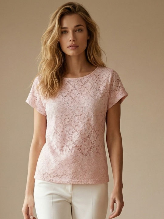 Bluză Damă Crop Top Mâneci Scurte Roz