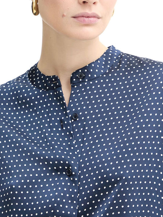 Long Sleeve Women's Shirt Dark Blue Polka Dot