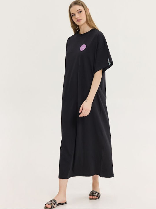 Καλοκαιρινό Midi T-shirt Φόρεμα Μαύρο