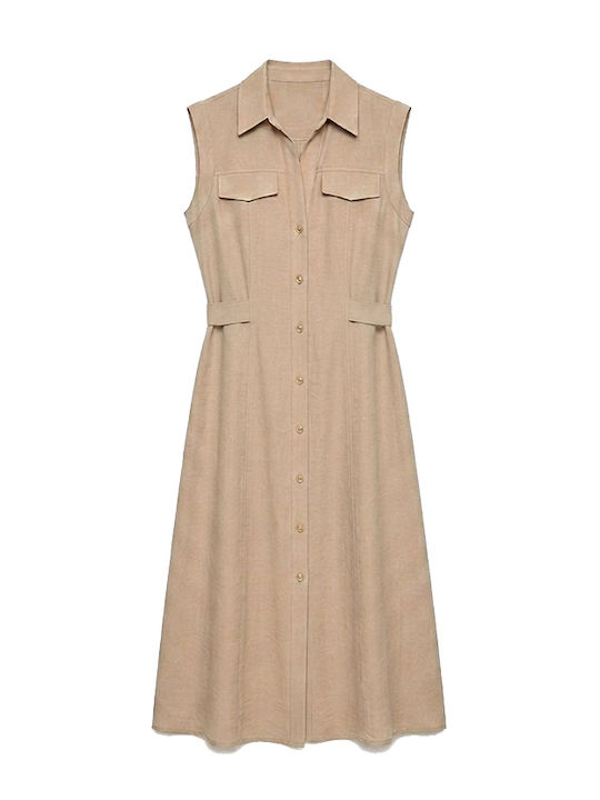 Sommer Midi Hemdkleid Beige