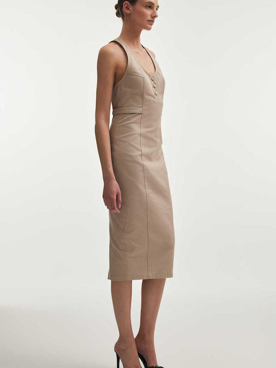 Summer Midi Evening Dress Beige