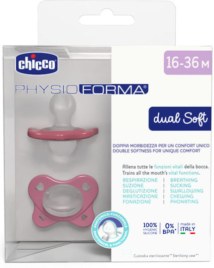 Chicco Silicone Pacifiers with Case Pink for 16-36 Months 2 Pieces