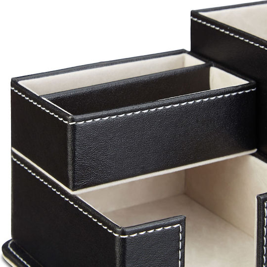 Relaxdays Stifthalter Synthetisches Leder 4 Fächer Schwarz 10x18,5x11 cm