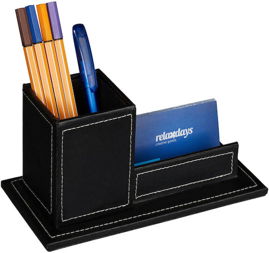 Relaxdays Suport De Birou Pentru Pixuri Cărți De Vizită Alb Negru 10.5x20x10cm