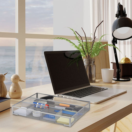 Relaxdays Large Metal Desk Organizer Silver 6x30x38 Cm