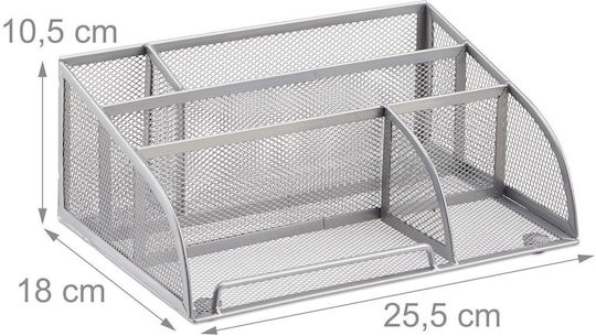 Relaxdays Suport Pentru Articole De Birou 5 Compartimente Metal 10.5x25.5x18 Cm Argintiu
