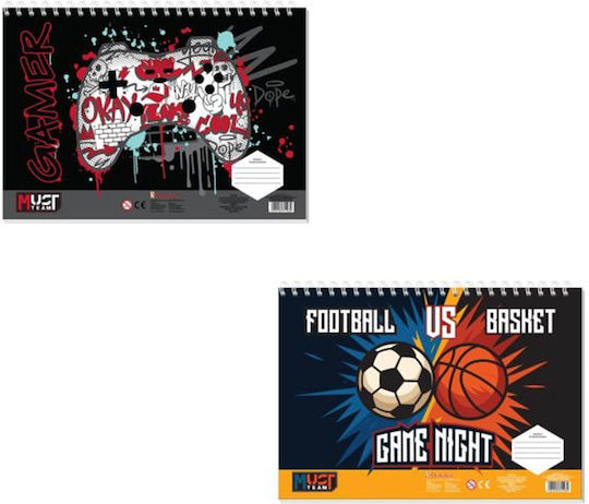 Must Team Drawing Pad Gamer Sports 23x33 Cm 40 Sheets Stickers & Stencils 2 Designs 1 Piece
