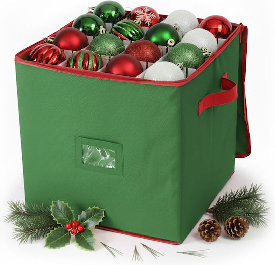 Cutie De Depozitare Pentru Mingi De Crăciun Relaxdays 33x33x33 Cm Capacitate 64 Mingi Verzi Roșii