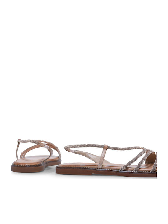 Leather Women's Flat Sandals Beige