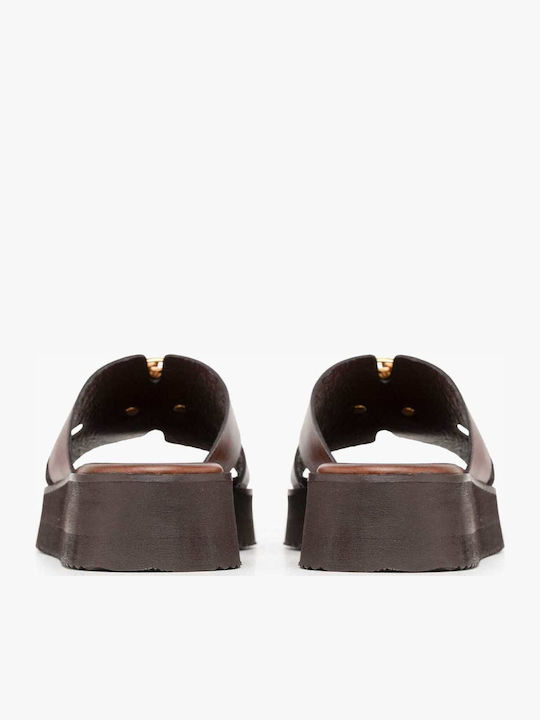 Leather Women's Flat Sandals Flatforms Brown