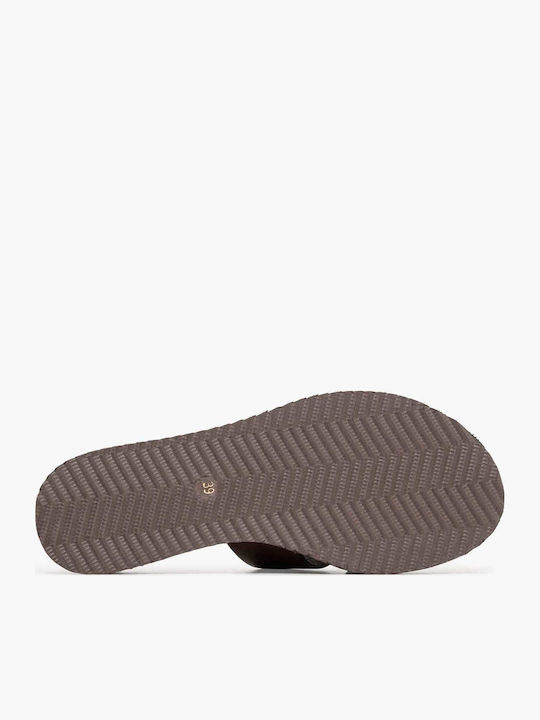 Leather Women's Flat Sandals Flatforms Brown