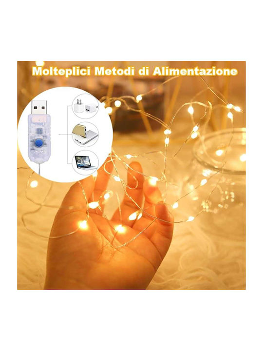 Λαμπάκια LED 5μ. Θερμό Λευκό USB σε Σειρά