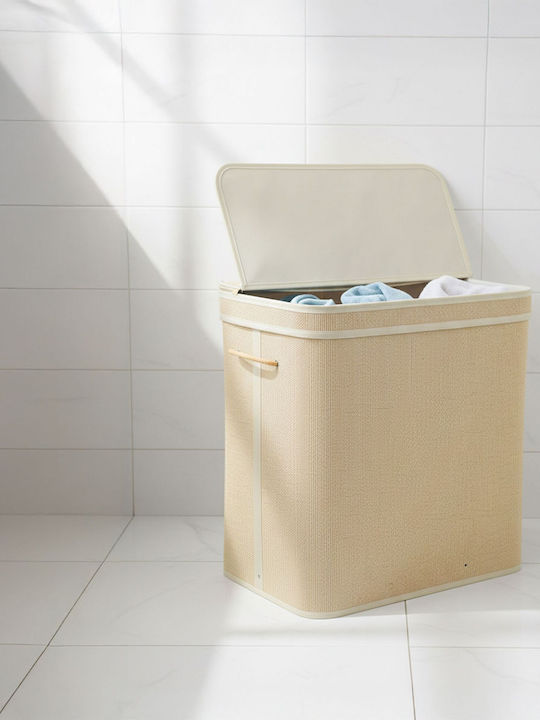 Relaxdays Coș de Rufe Bamboo 90l cu Capac 61x40x30cm