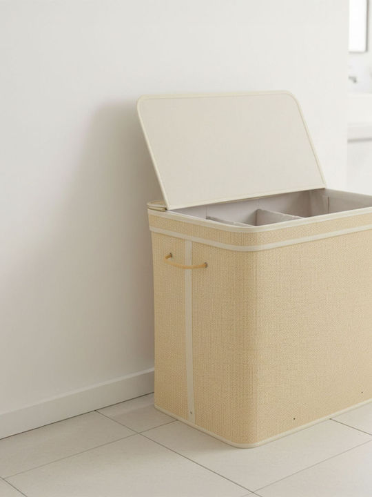 Relaxdays Coș de Rufe din Bambus 90l cu Capac 61x40x30cm Alb
