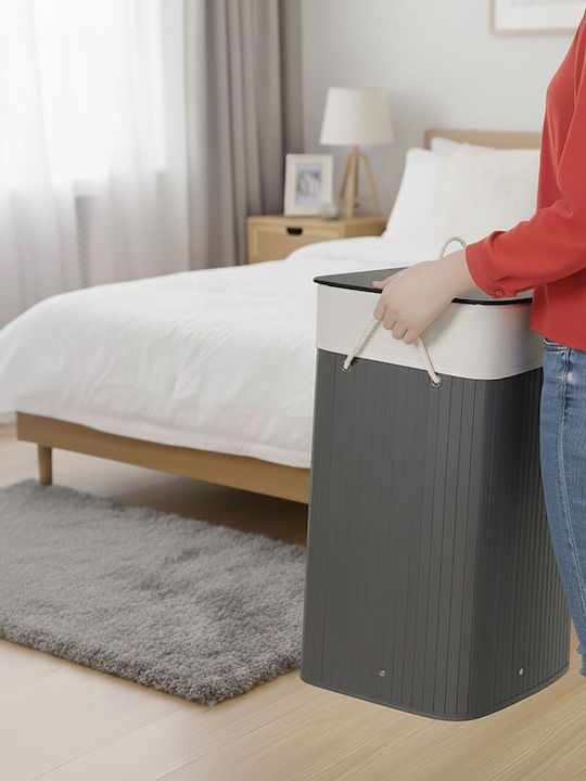 Relaxdays Coș de Rufe din Bambus 80l cu Capac Alb