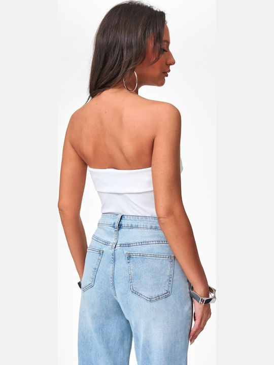 Strapless Bodysuit with Hooks White