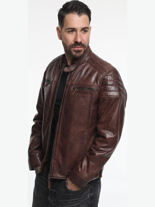 Δερμάτινο Μπουφάν Biker Redish Brown
