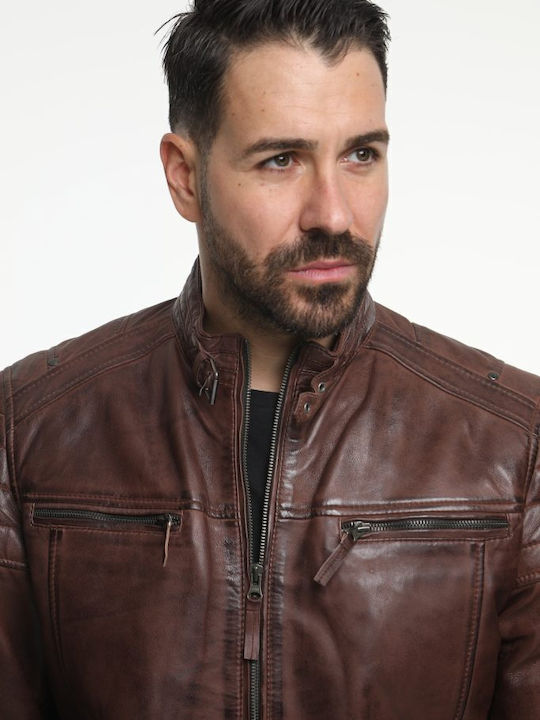 Δερμάτινο Μπουφάν Biker Redish Brown