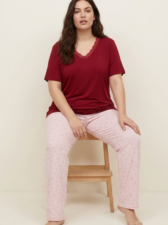 Siyah Inci Set Pijamale de Vară pentru Femei Burgundy