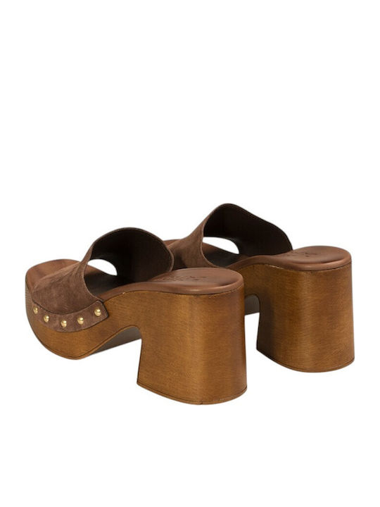 Mules With Chunky High Heel In Brown Colour