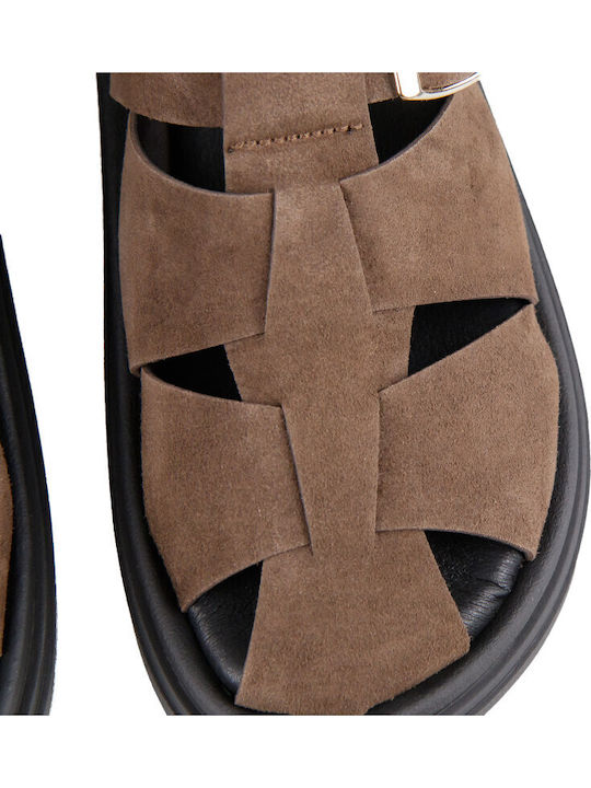 Leather Mules With Heel In Brown Colour
